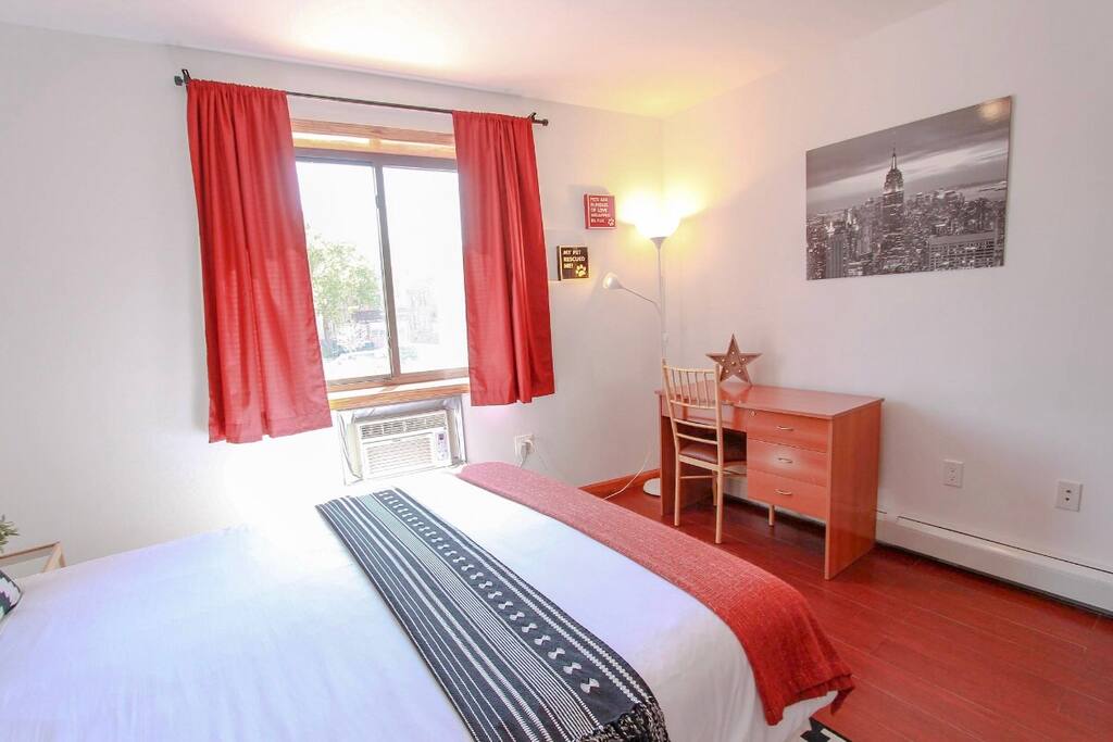 Large windows floods the room with amazing natural light. Curtains at night to provide privacy.
