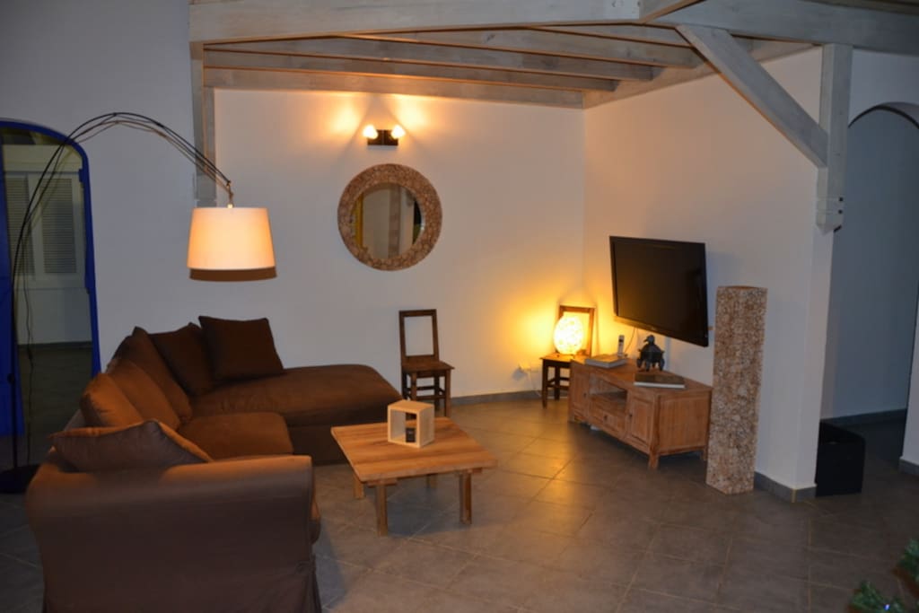 Vaste salon, ambiance zen.