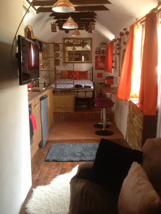 Vintage, rustic style. modern appliances.