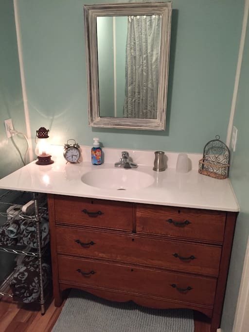 Repurposed dresser made sink.