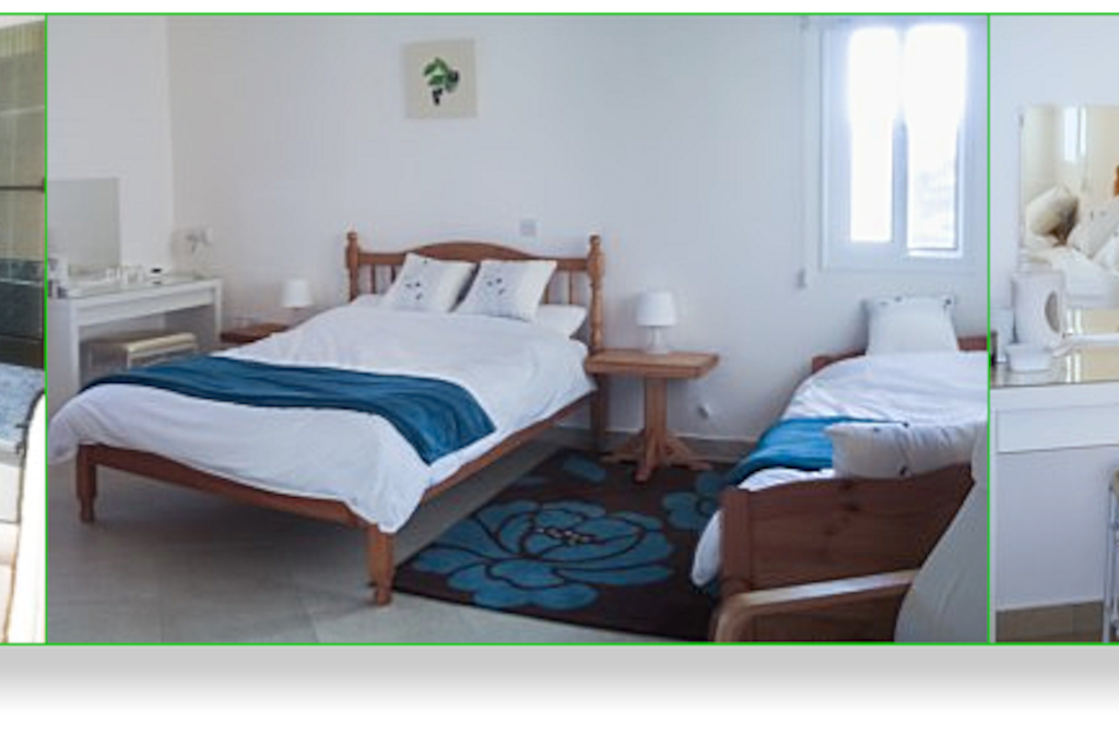 Blueberry Room. Large room with full private bathroom, 1 double bed and 2 singles and balcony overlooking the pool