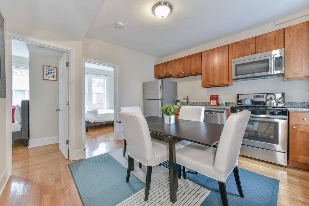 Fully equipped kitchen with stainless steel appliances