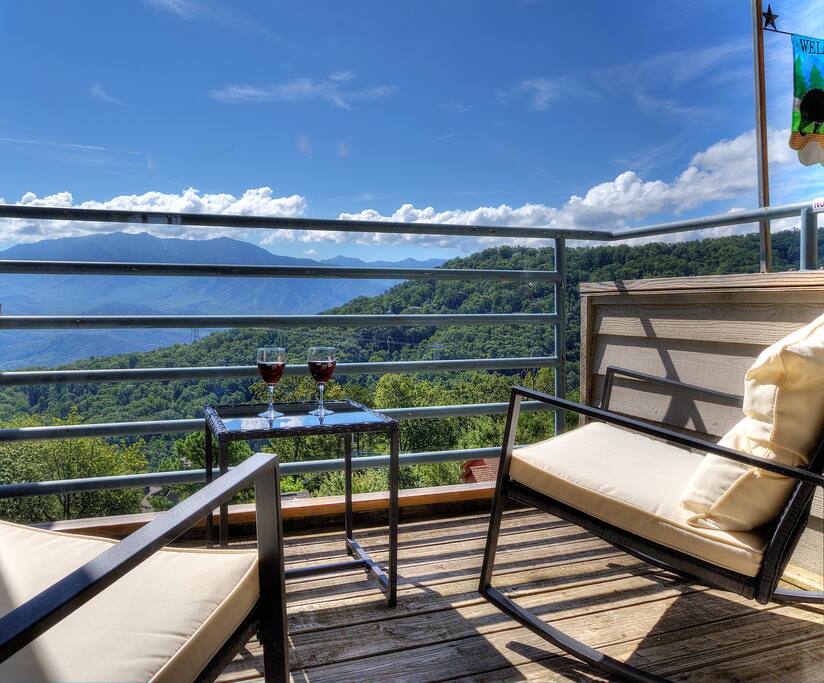 Enjoy a glass of wine on private balcony while taking in the breathtaking views of Mt Leconte
