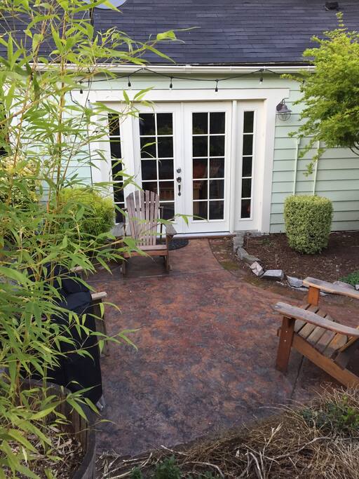 Backyard seating area for enjoying the Portland sun