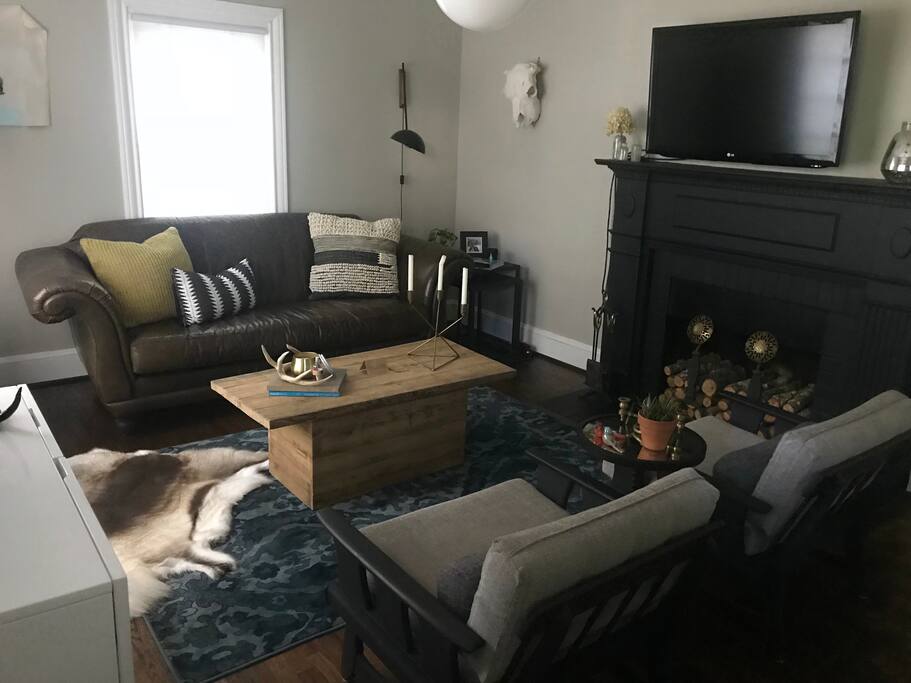 TV with google chrome, apple TV, and cable for direct computer input