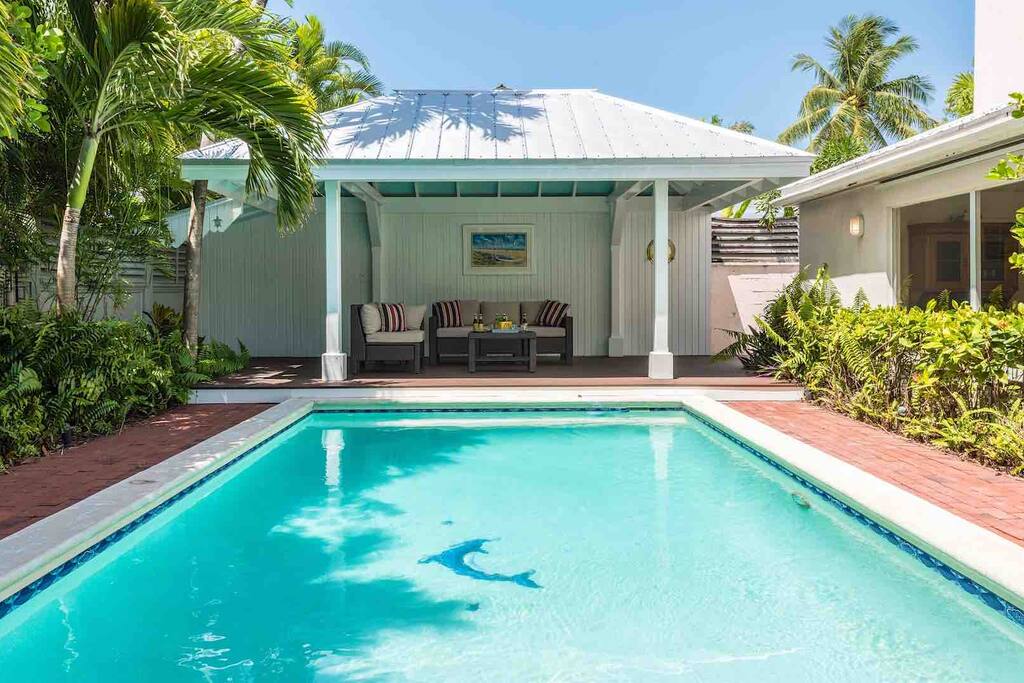 The pool gets equal amounts of sun and shade throughout the day...