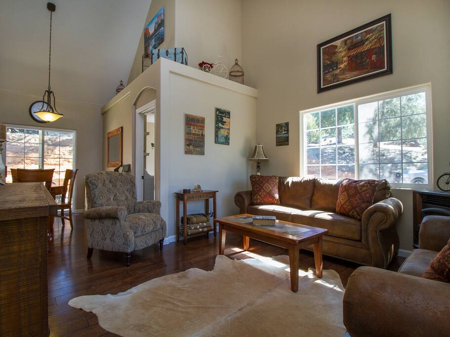 Looking from the front door in towards the living room and dining room
