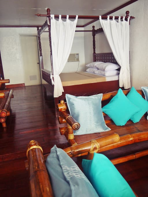 Family Room *Good for 6 persons (Extra person charge: Php503 each)
*Fully airconditioned rooms with hot and cold shower
*Complimentary in-room coffee and tea
*Car service for 2 persons: Php3,500
*Van service for 7 persons: Php4,500
*Check-in Time: 2:00pm
*Check-out Time: 12:00noon