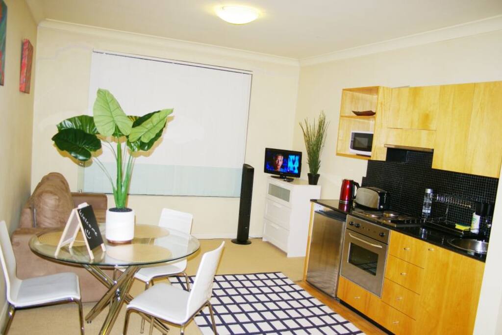 For clothing and storage our apartment includes a double built in wardrobe that can hang many items, this includes 24 hangers. Plus there is a three drawer dresser, a three drawer bedside table, and a two drawer side table also