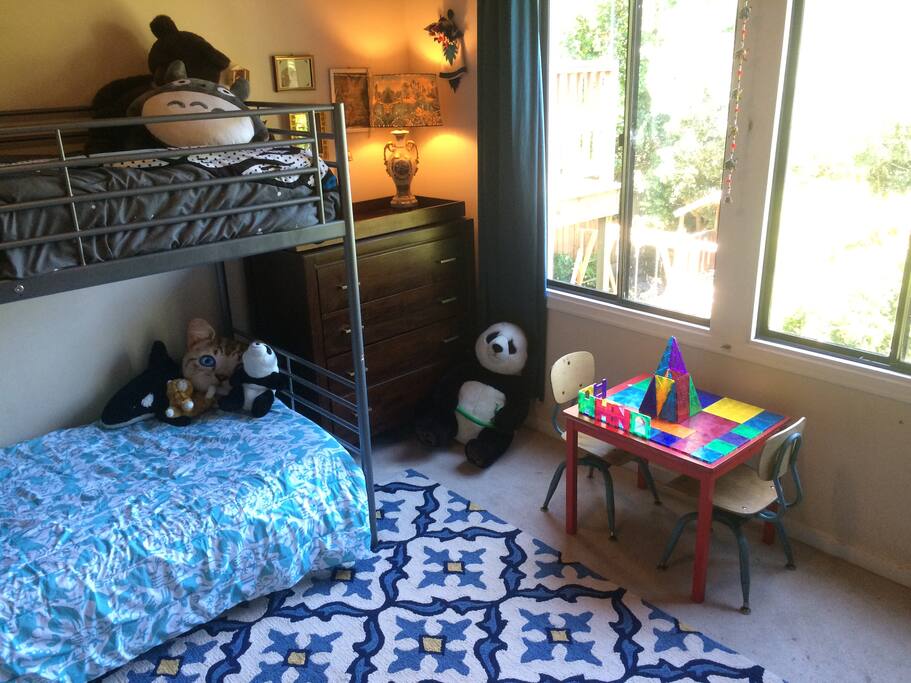 Second bedroom with twin bunk beds. Lots of wonderful toys and books to enjoy.