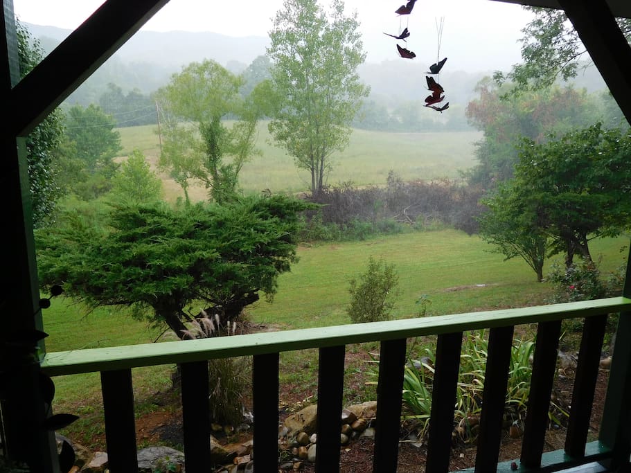 Sitting on its wrap around porch, watching rain sweep in off English Mountain is a rewarding pastime.