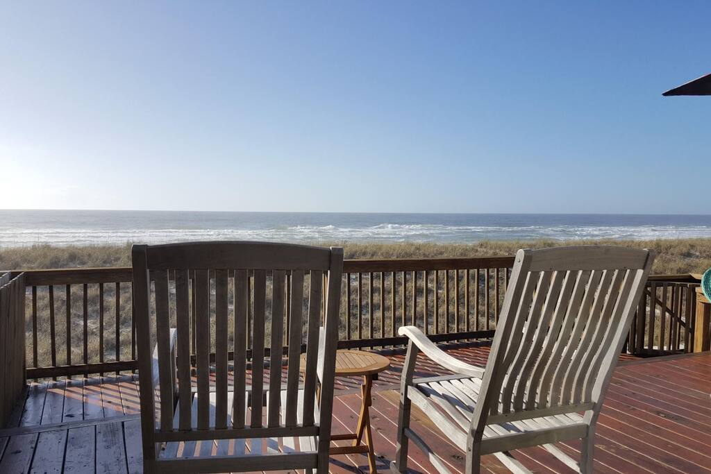 rocking chairs and view from the back deck