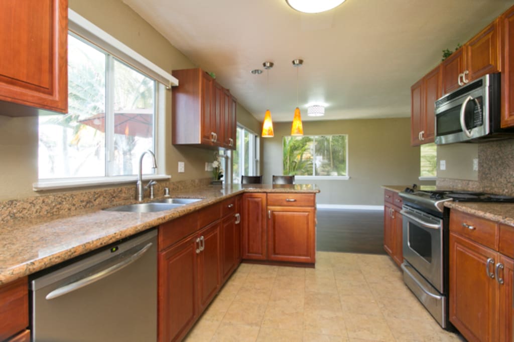 Kitchen is fully stocked with the necessities you'll need to whip up that scrumptious home cooked meal.