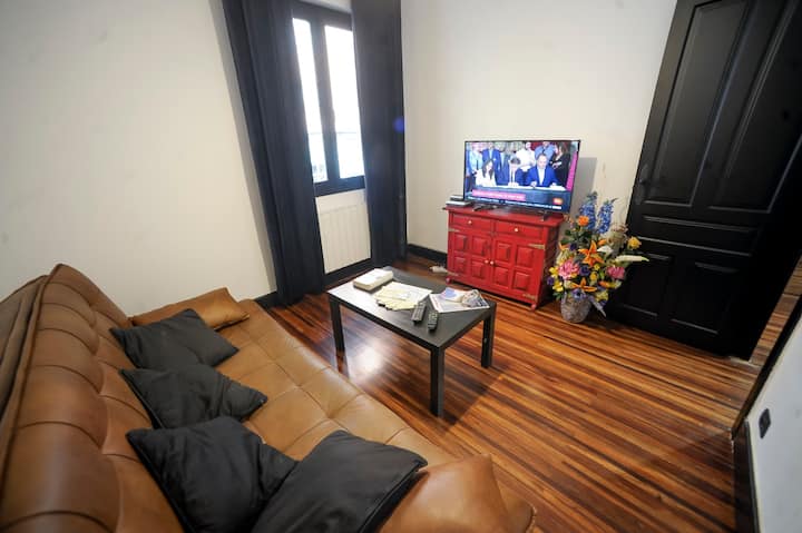 ДНЕВНА СОБА СО ГОЛЕМ РАМЕН ТЕЛЕВИЗОР. SOFA-CAMA АКО Е ПОТРЕБНО