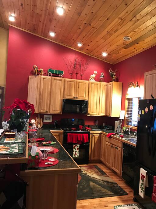 Full kitchen with all amenities available includes Organic condiments, spices coffee & tea.