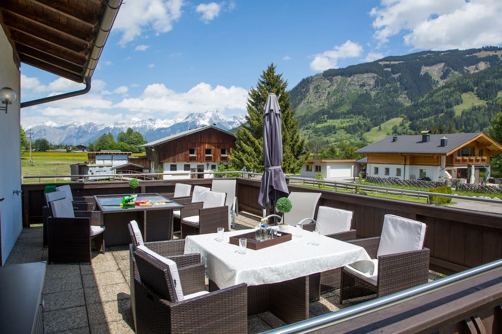 The sun terrace with stunning mountain views