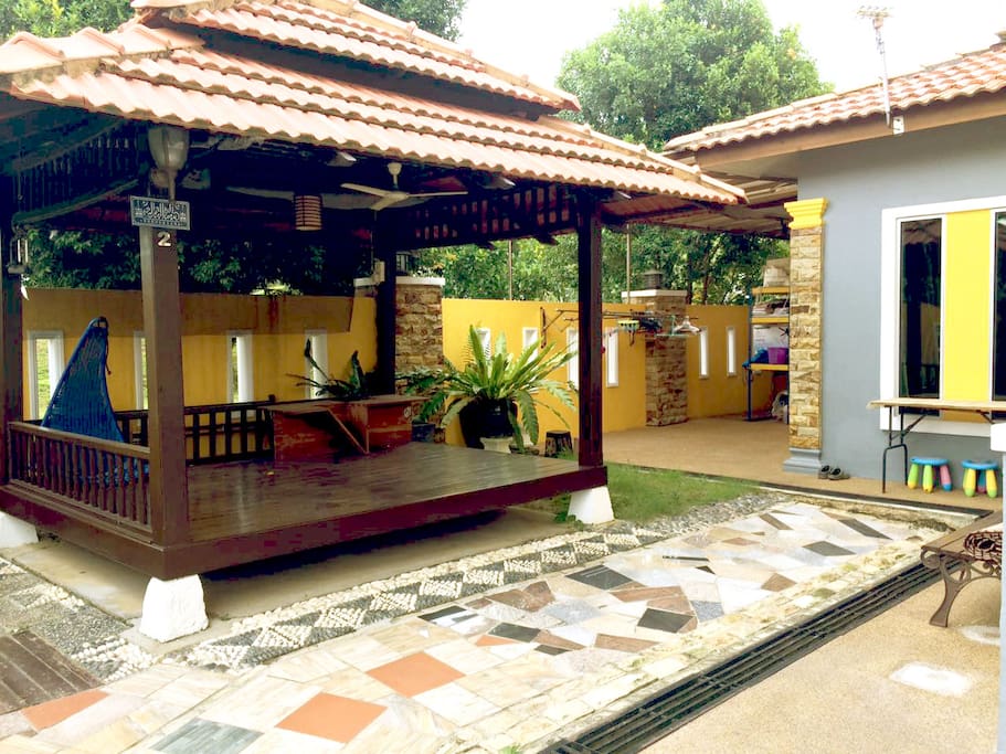 Gazebo outside with electrical outlet best for relaxing.