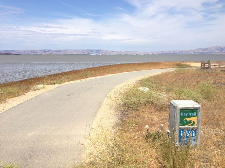 Bay Trail along the edge of the Bay. ( ~0.5 miles away)