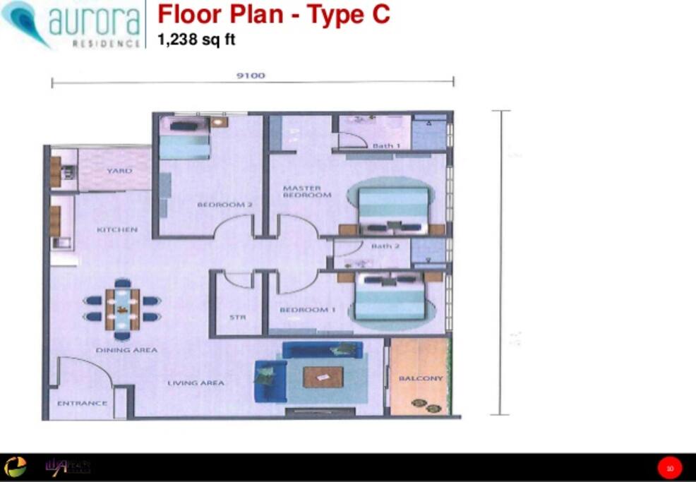 Newly Completed Block B, Level 33, Occupied Area of 1238 sq. ft., 3 Bedrooms, 2 Bathrooms, 1 Storeroom, Dining Area, Living Area, Balcony, Yard Floor Layout Plan & Provided 2 Cars Parking