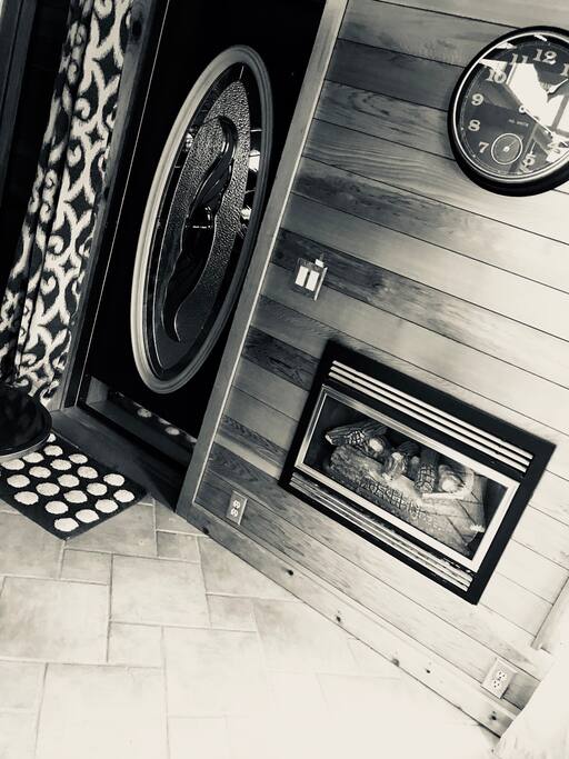 Your private entry with a fireplace.
Told you it’s cozy...