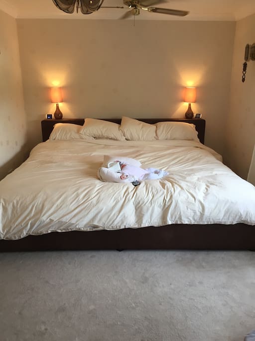Our main bedroom has a 8 foot bed. Perfect for a family snuggle in the morning!
