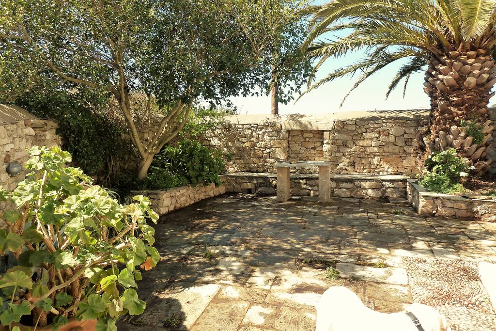view of the garden when entering the court yard
