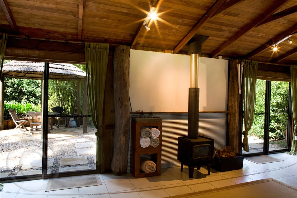 the wood fire keeps Maleny's winter chills at bay