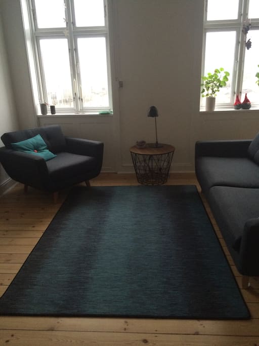 Sofaafdelingen i stuen med god plads til at slappe af og hygge sig.
