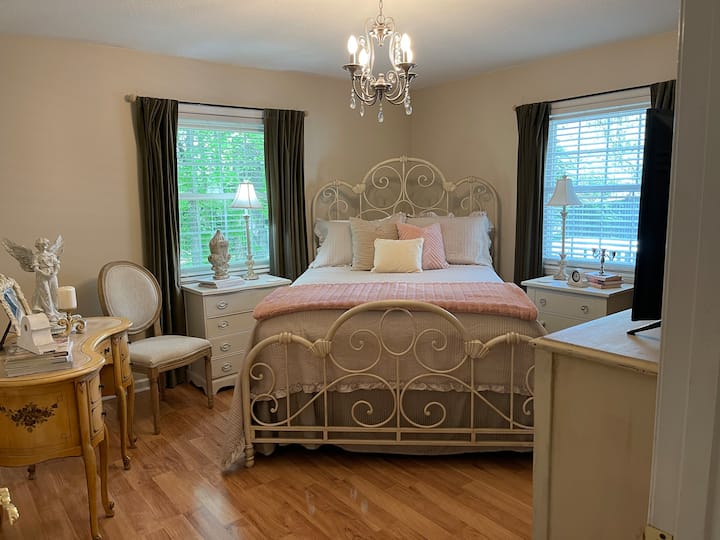 Our beautiful French bedroom with a queen bed.