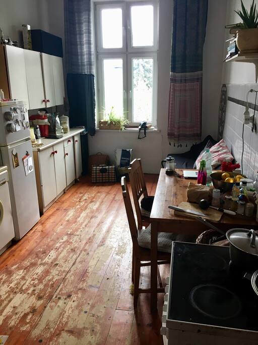 the kitchen/dining room with a view over the garden