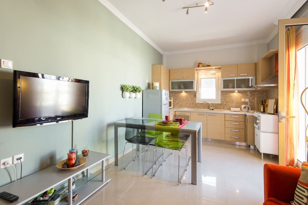 living room and kitchen area