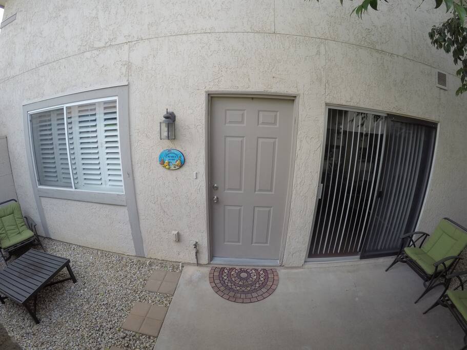 Welcoming entrance with private courtyard.
