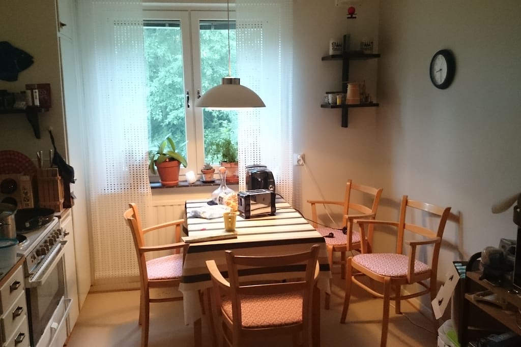 Kitchen, where I offer breakfast. A sandwich + beer, coffee, juice or tea in the evening.