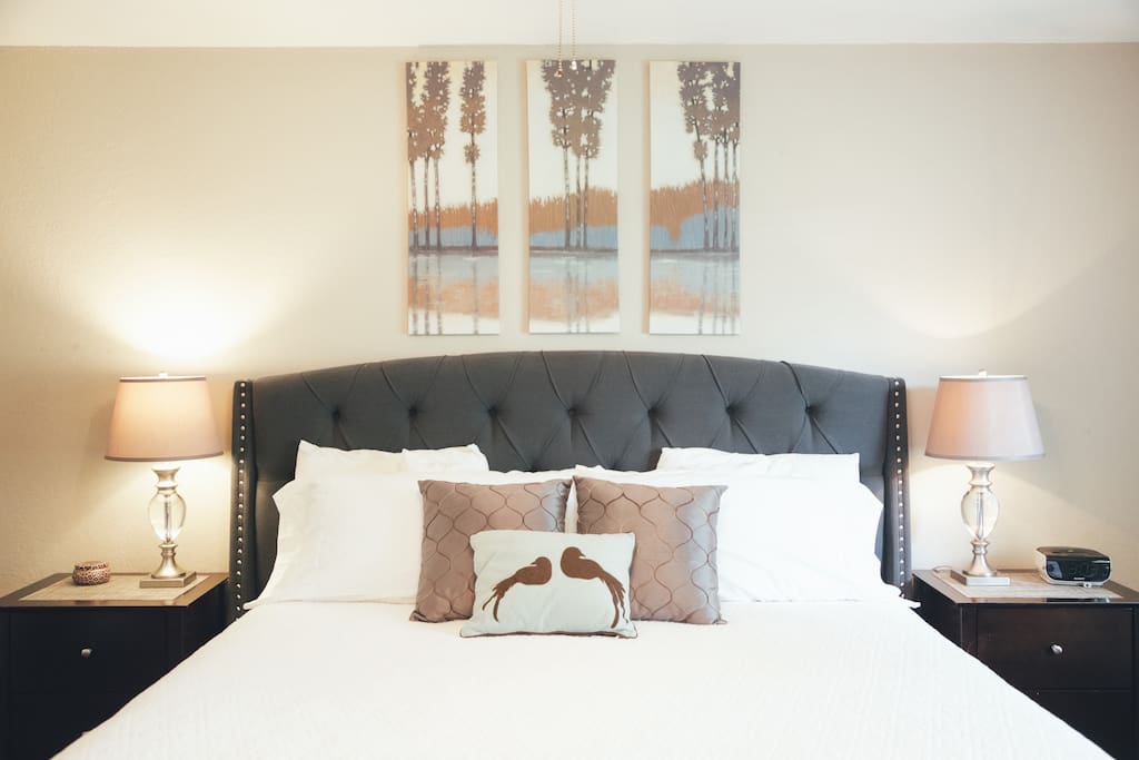 Master suite is an earthy and peaceful escape.