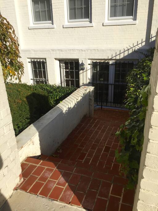 Private entrance to studio apartment in historic condominium building. Privacy and security.
