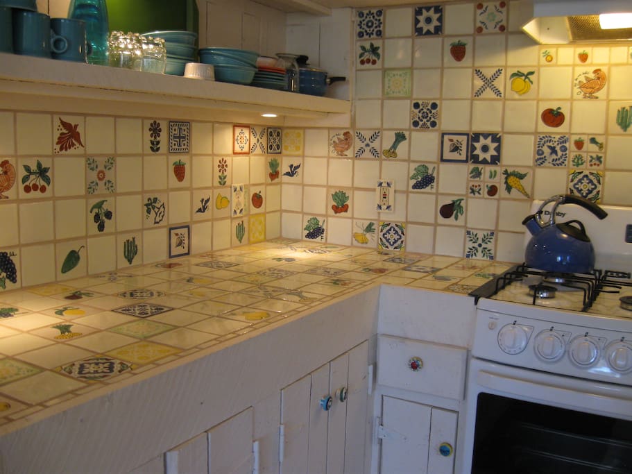Hand painted Mexican tile kitchen