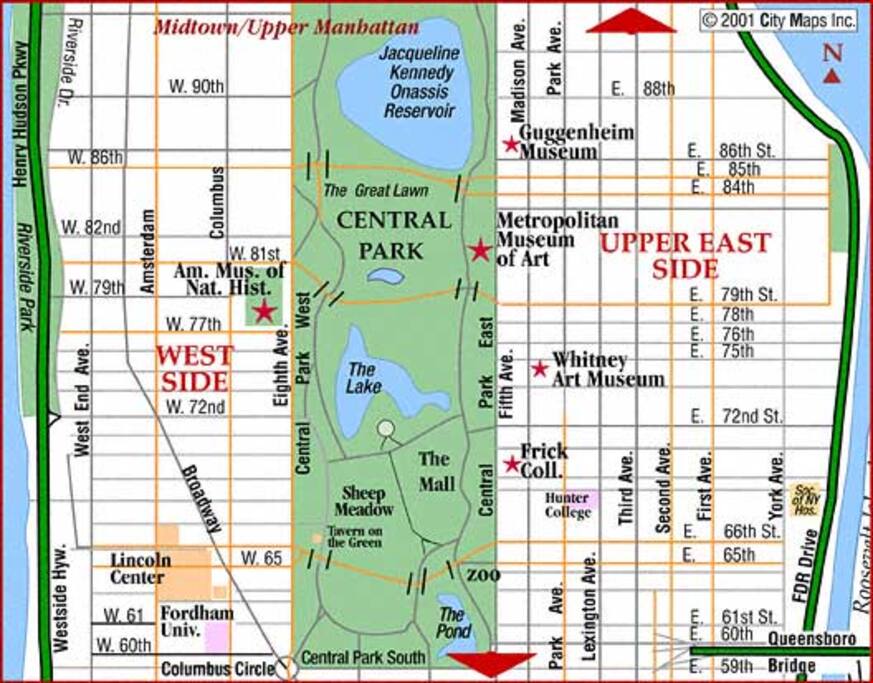 Map of the Upper East Side & how it borders the amazing central park. Short walk away from our home.