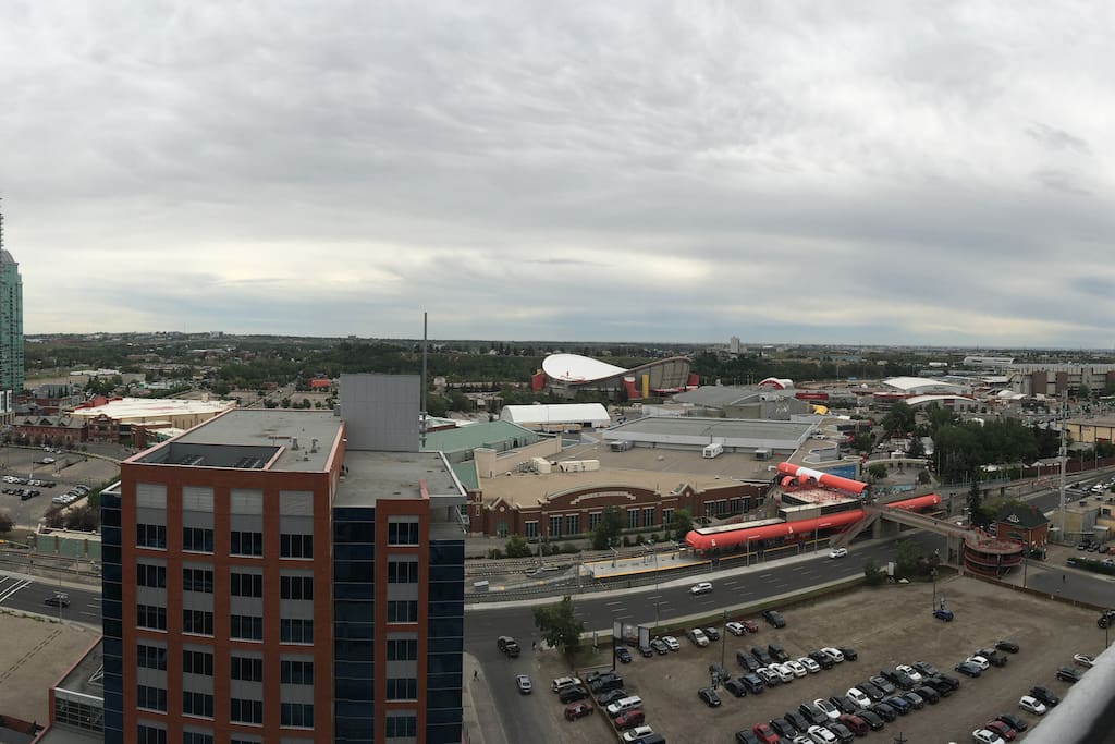 view of train station and stampede park