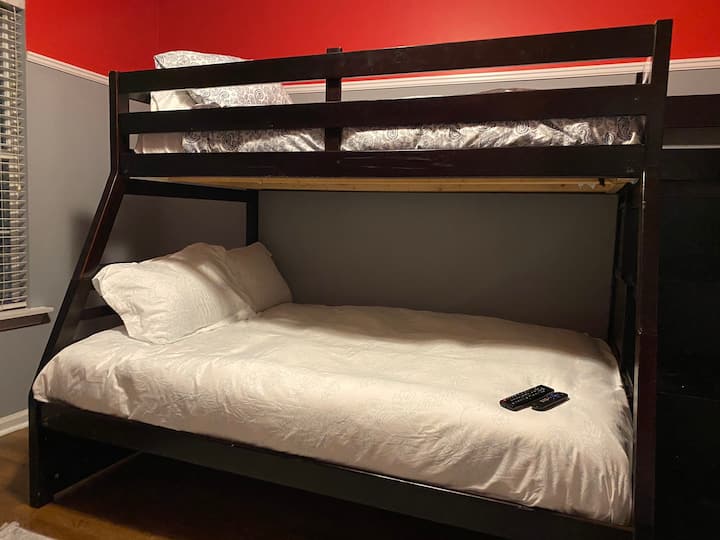Bunk bed with twin and full size beds.