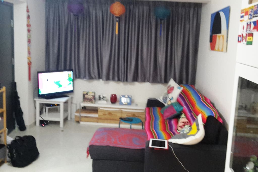Sofa folds out as a double bed.