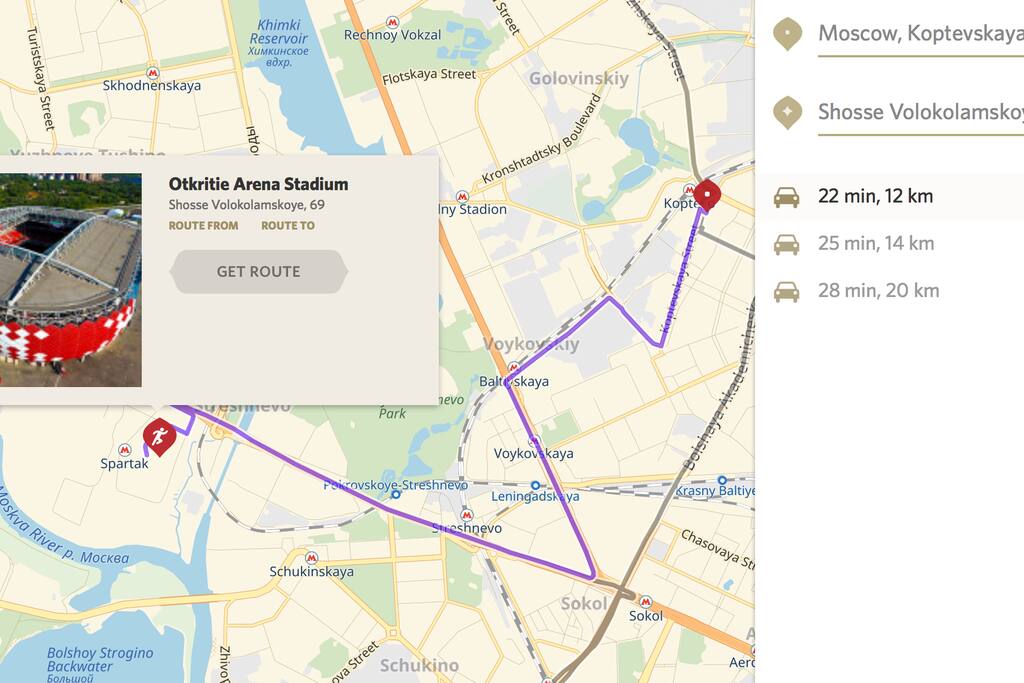 Route from apartment to Arena stadium