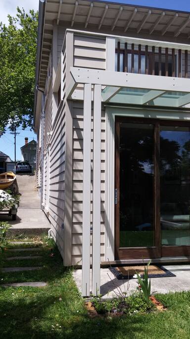 Looking back up the drive to the street and front of the house.