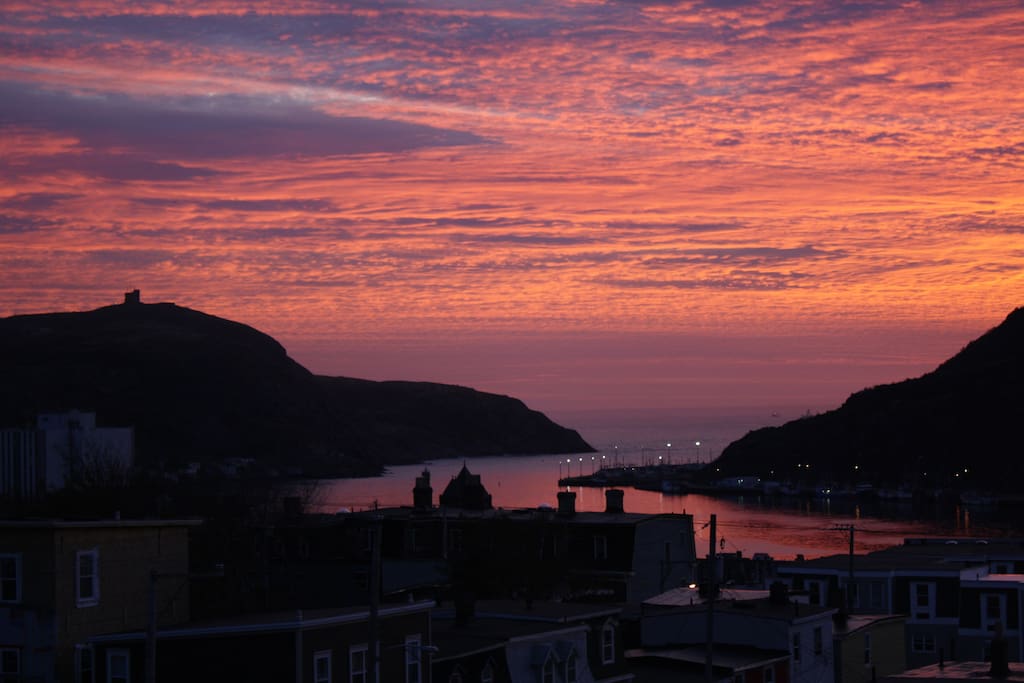 Sunrise view of Signal Hill (zoom shot from bedroom window)