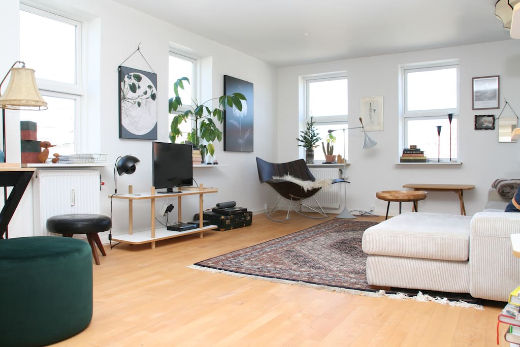 Large sun filled livingroom with lots of seats
