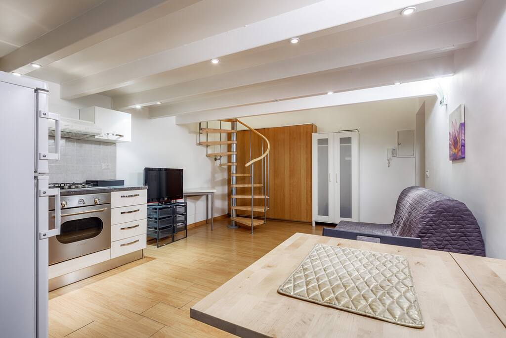 kitchen corner with sofa double bed