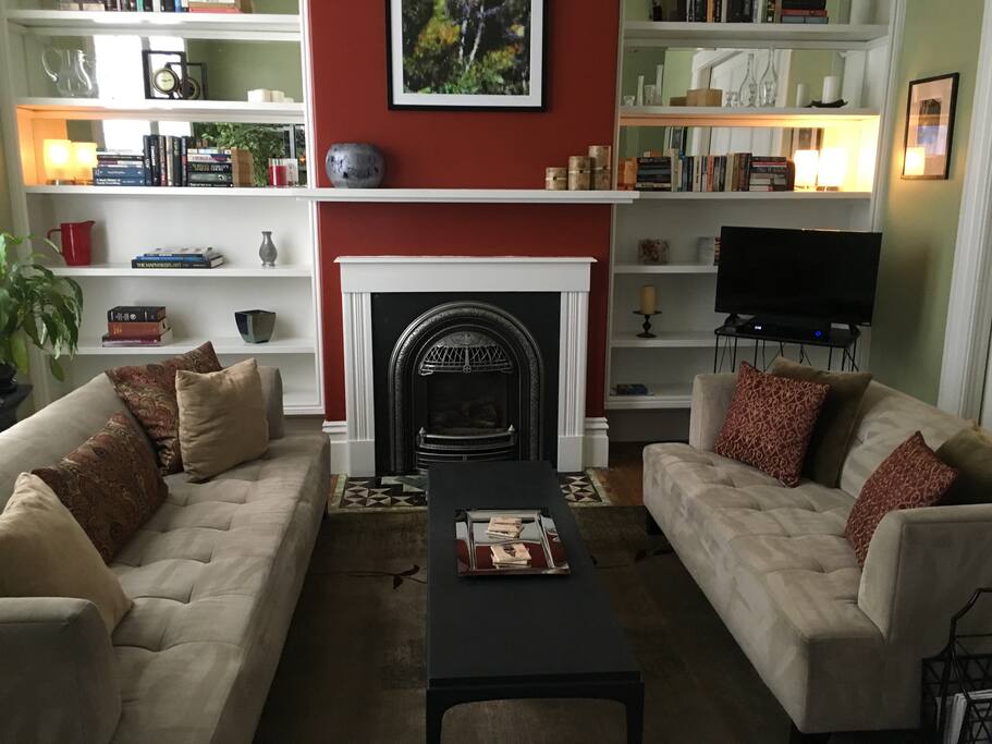Living room with fireplace
