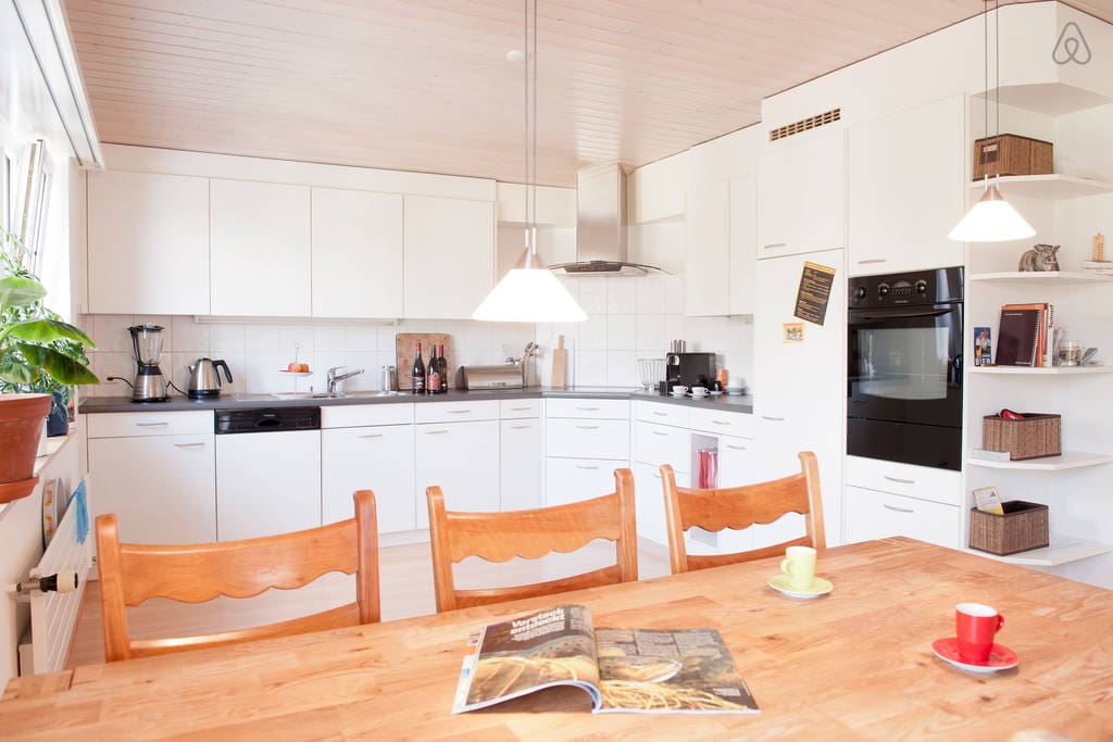 Dining table and kitchen