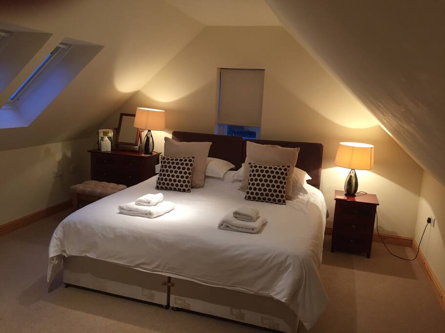 Master bedroom. Superking bed and ensuite bathroom. Views over fields.