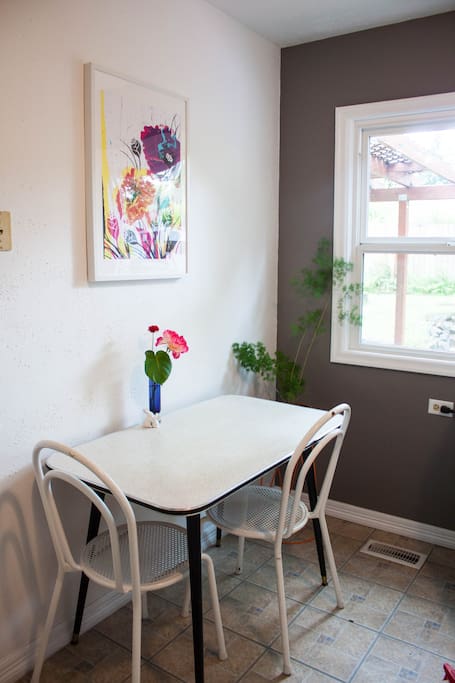 The shared kitchen area, often with fresh flowers in the summertime.