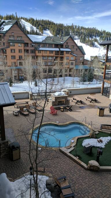Amenities deck view from the balcony.